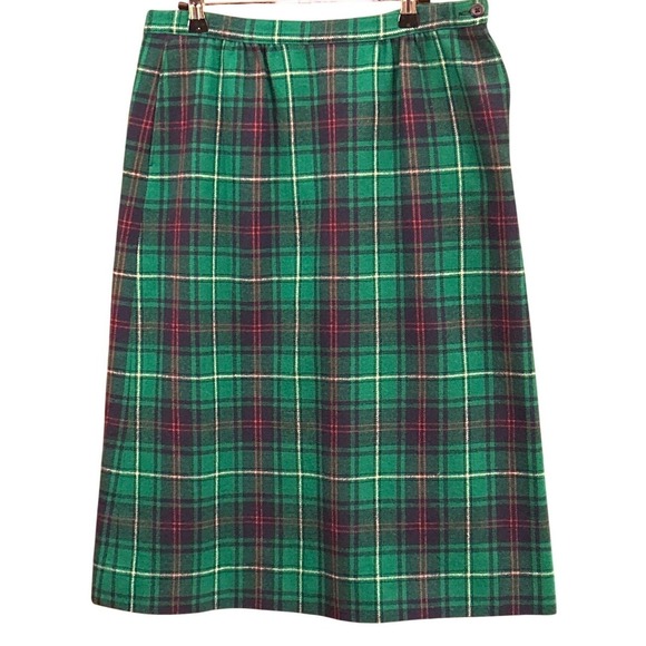 Vintage 70 Pendleton Christmas Green Macneil Tartan Wool Skirt Preppy Ivy League